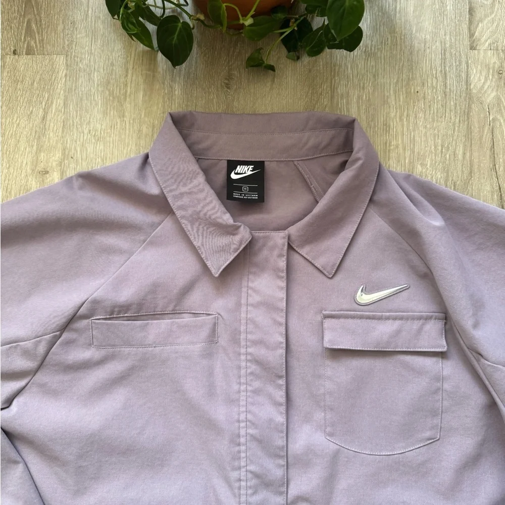 Nike Swoosh Woven Jacket Shacket in Purple Smoke